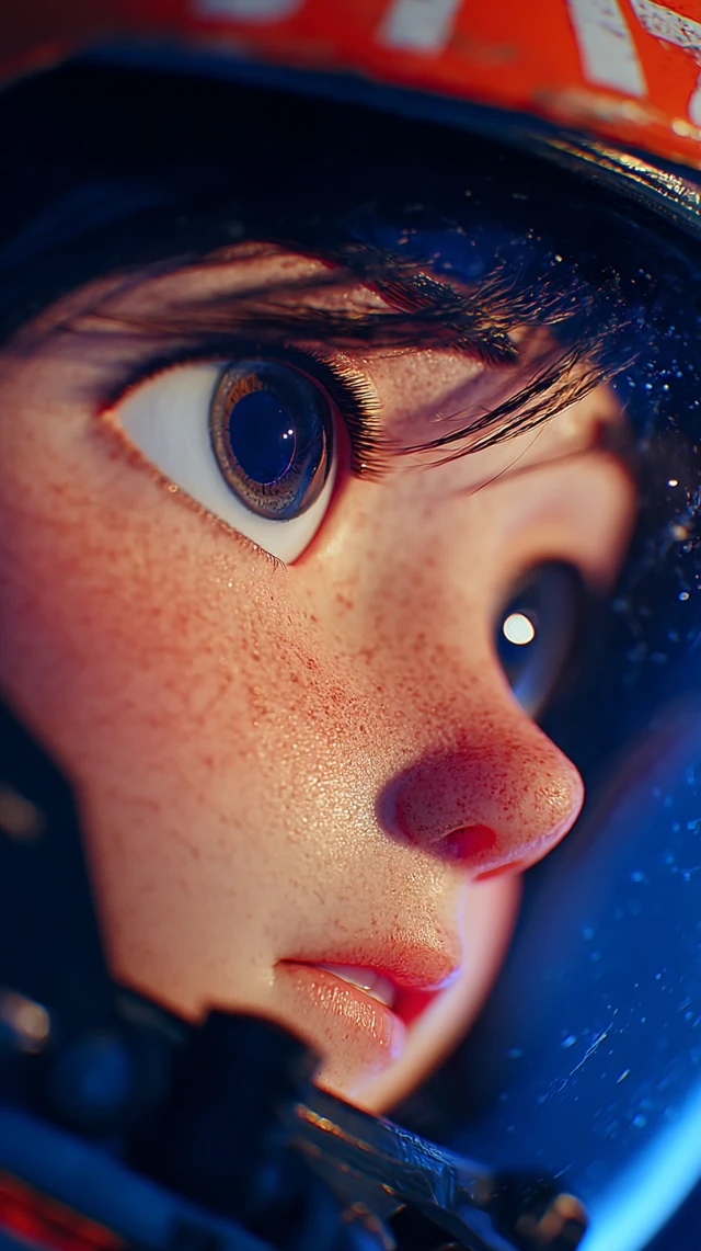 Astronaut in Space: Close-up of Asian Female