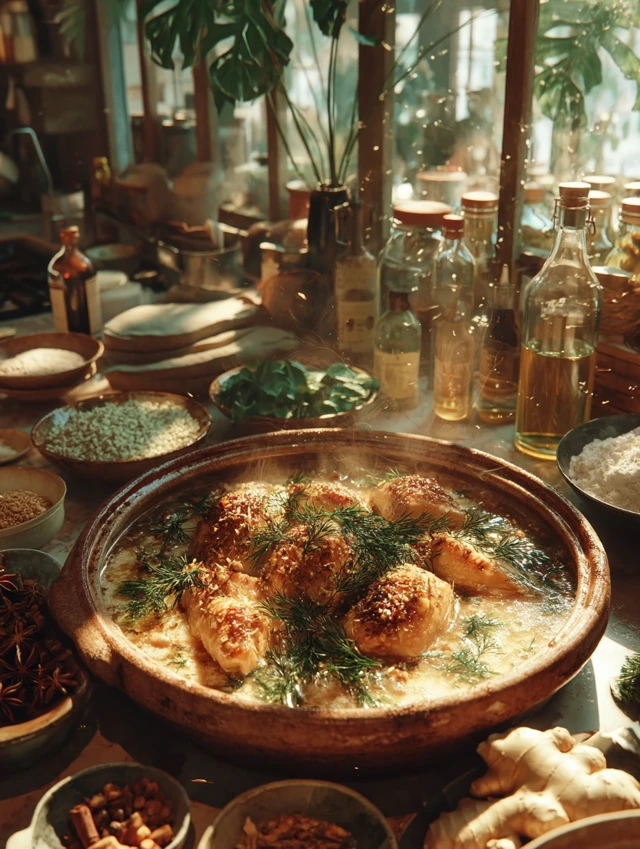 Chicken in Aromatic Sauce Photorealistic Food Photography