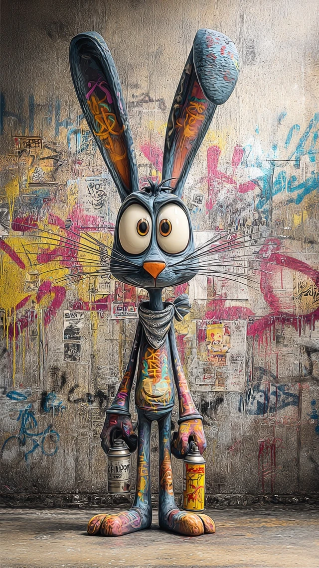 Graffiti Rabbit Caricature Edgy Street Art