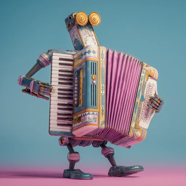Accordion Player Charming Cartoon Illustration