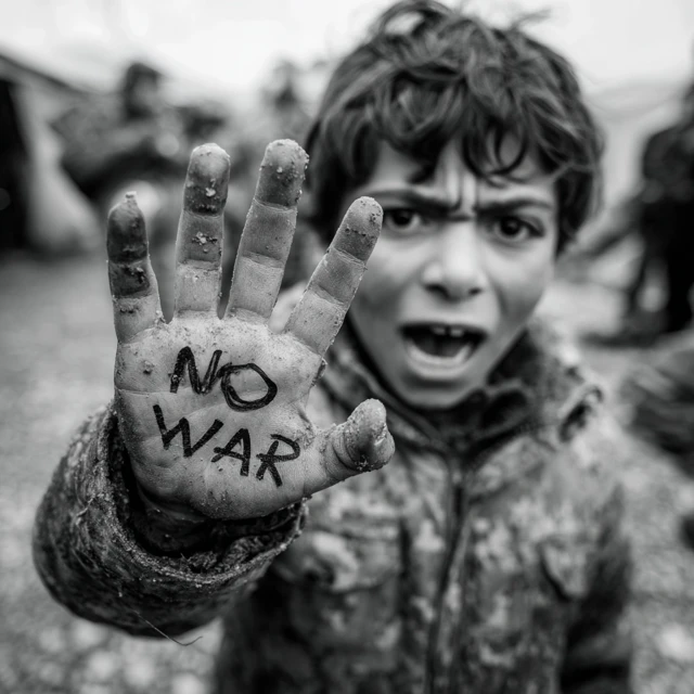 No War Protest Image Boy Screaming Hand