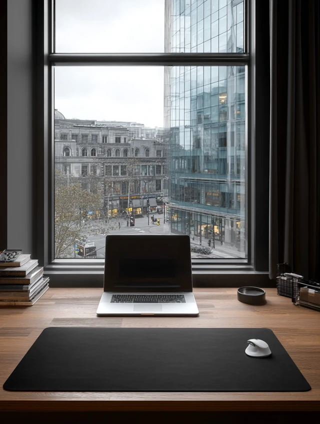 Mouse Pad Mockup - Computer Desk with City View
