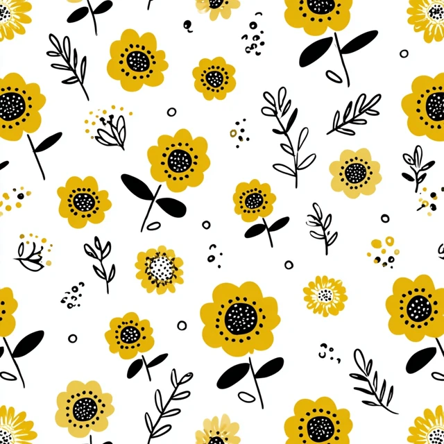 Seamless Floral Pattern Yellow and Black