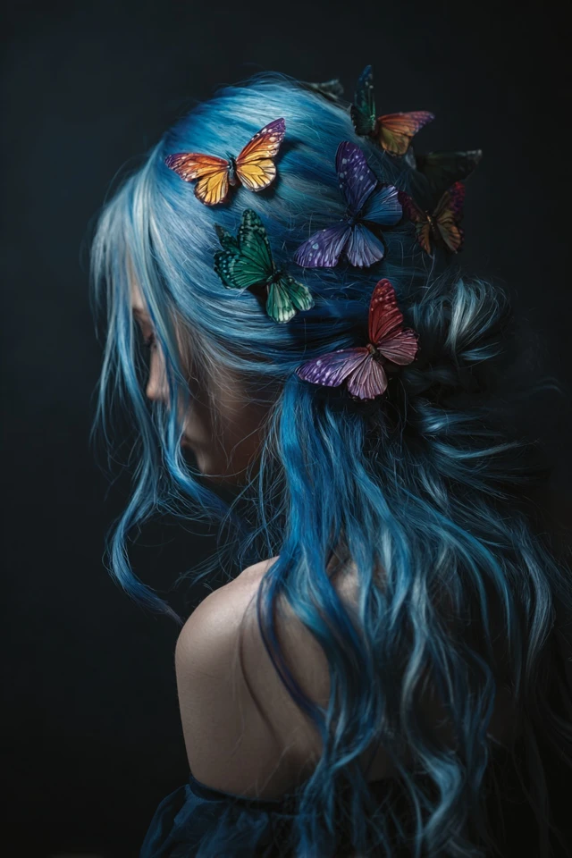 Girl with Blue Hair and Butterflys