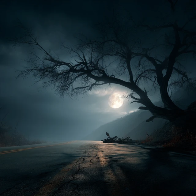 Eerie Night Road Spooky Scene Horror