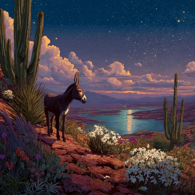 Arizona Sunset Donkey Miyazaki Art