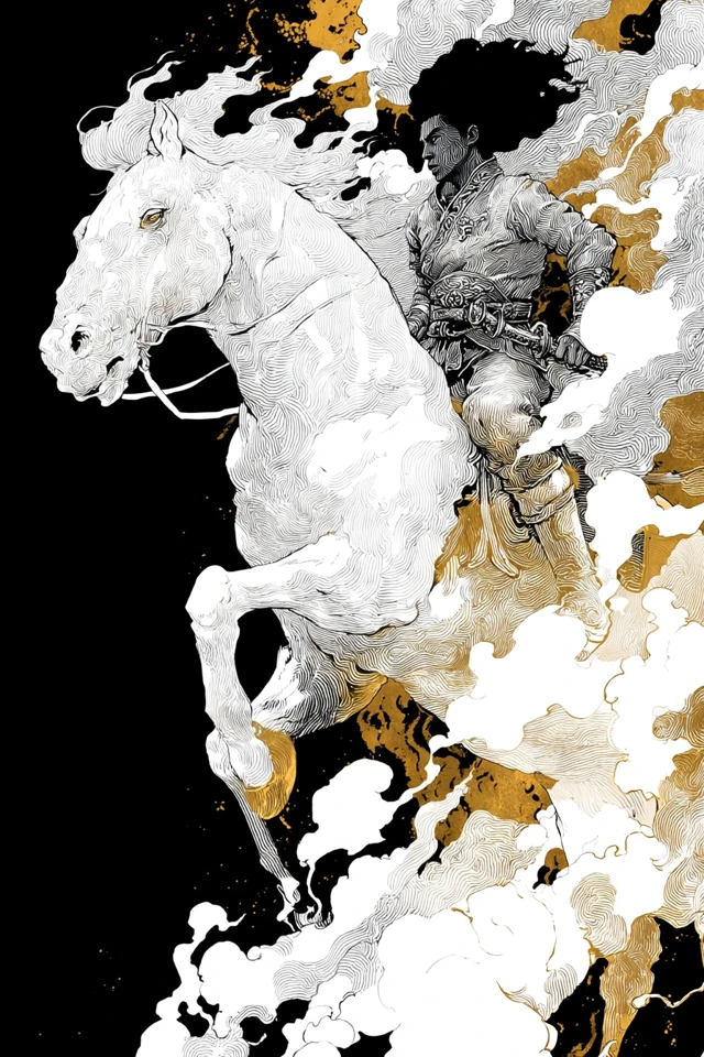 Ancient Chinese Warrior on Horse Ink Art