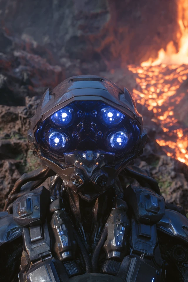 Spider Humanoid in Volcanic Exosuit High Tech