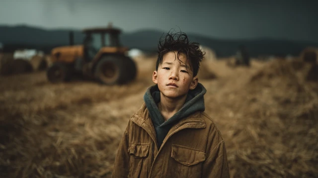 Portrait of a Young Chinese Boy at Golden Hour