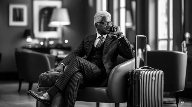 Indian Businessman in Luxury Hotel Black and White