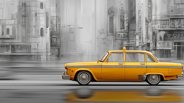 Vintage Yellow Taxi Cinematic Illustration