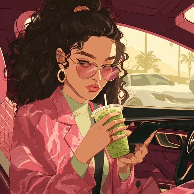 LA Girl Driving Luxury Car Matcha Latte
