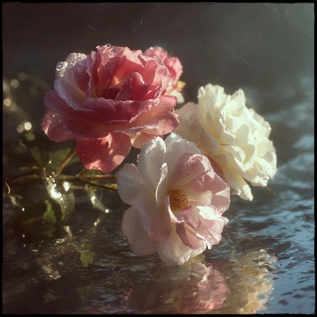 Pink and White Roses in Water Photography
