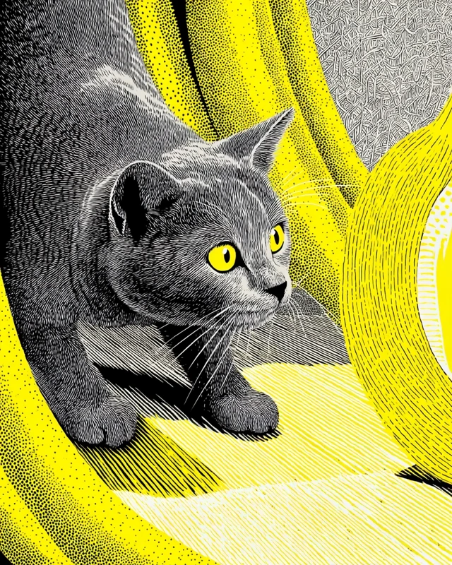 Cat Hiding Banana Pop Art Illustration