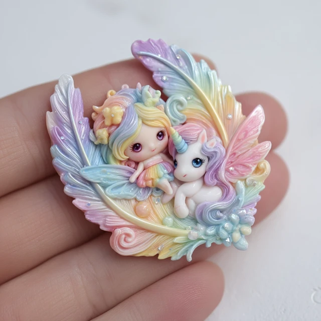 Kawaii Fairy Unicorn Brooch Polymer Clay Art