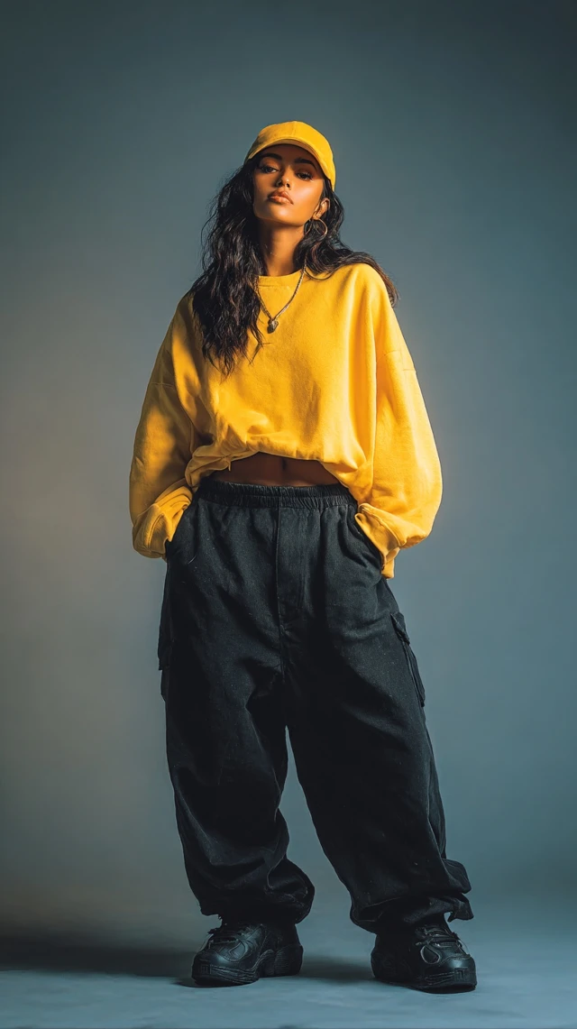 Indian Girl in Yellow Cap and Sweatshirt Fashion Photo