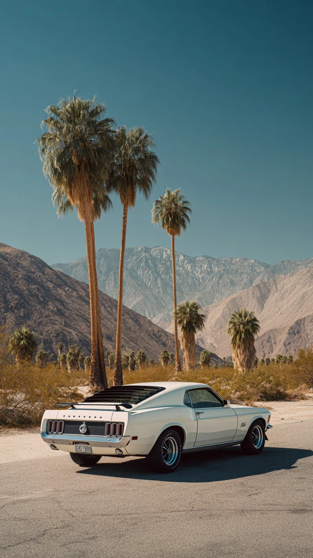 White Ford Mustang Mach I Desert Road Photo
