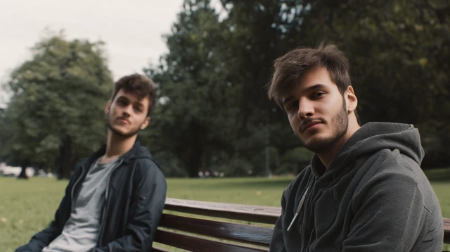 Young Men in Park Candid Moment