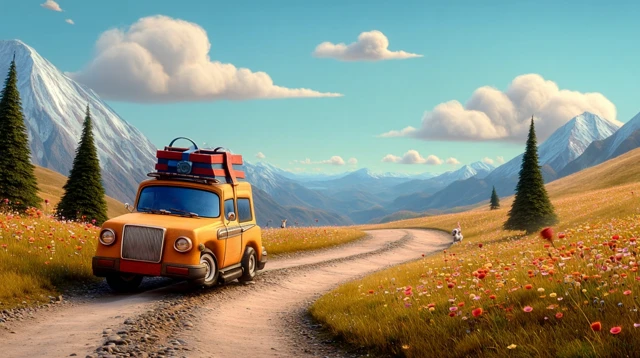 Cartoon SUV Adventure in the Swiss Alps