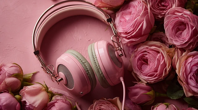 Luxury Headphones with Roses for Advertising