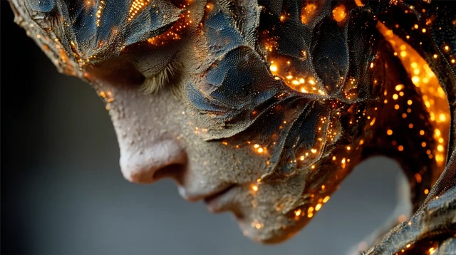 3D Printed Face with Fractal Structure and Glowing Lights