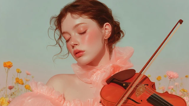 Woman Playing Violin Pastel Colors Artistic Portrait