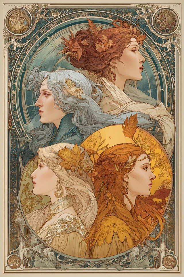 Mucha Style Witches Elements Art Nouveau Poster
