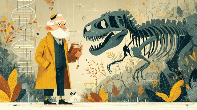 Paleontologist and T Rex Cartoon Illustration