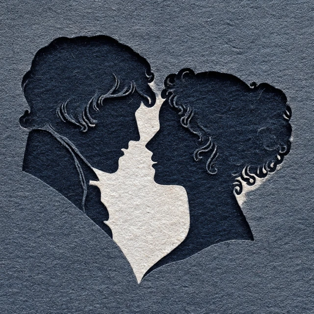 Vintage Silhouette: Couple Face to Face in 18th Century Style