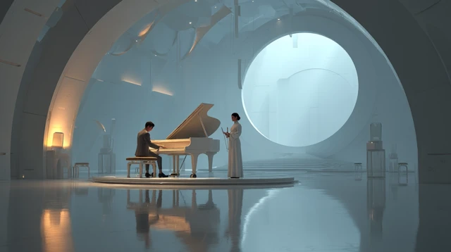 Futuristic Concert Hall Piano and Xiao Performance