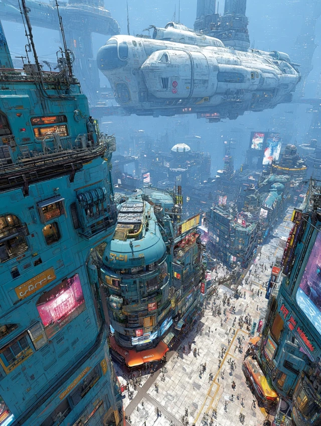 Cyberpunk Future City High Tech Buildings and Neon Lights