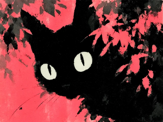 Cute Neko Cat Sumie Painting