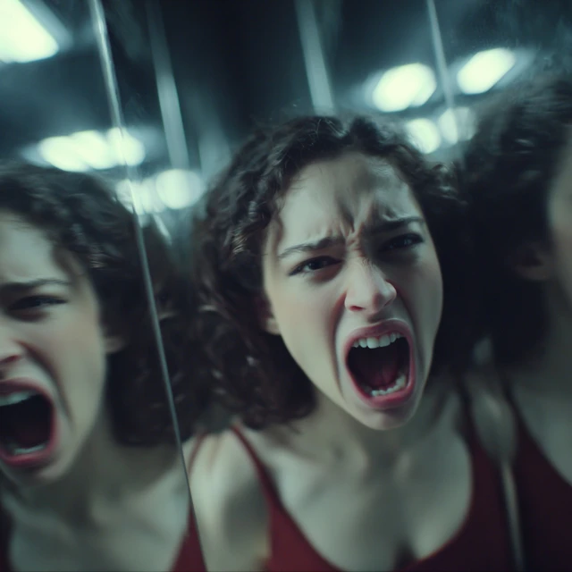 Woman Screaming in Mirrors Emotional Portrait