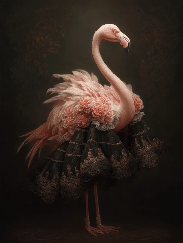 Gothic Flamingo Portrait In Stylish Attire