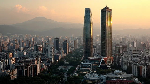 Golden Hour Urban Landscape Twin Skyscrapers
