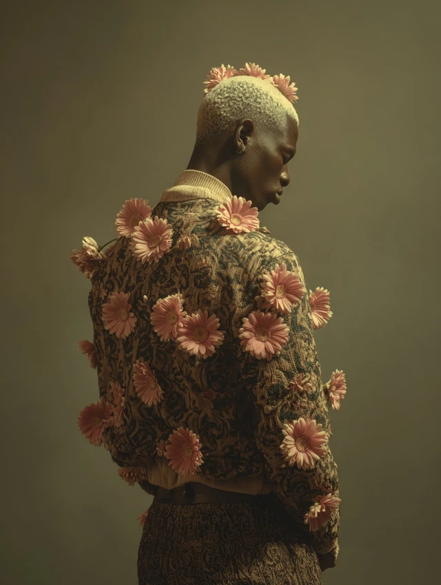 Stylish Black Male Floral Portrait Fashion Editorial