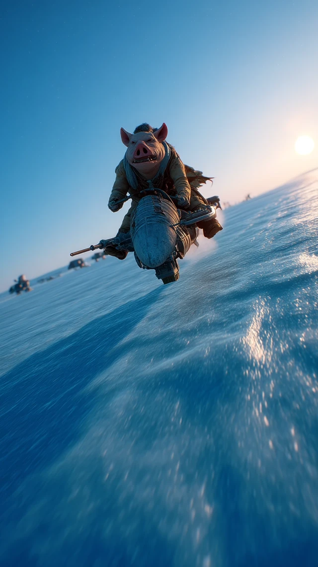 Pig Rebel Speeds Across Hoth-like Wasteland
