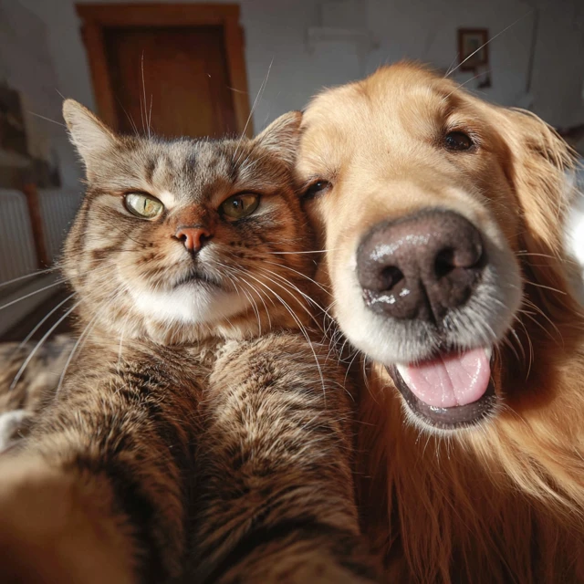 Cat and Golden Retriever Selfie