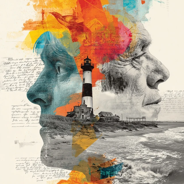 Lighthouse and Faces Collage Art