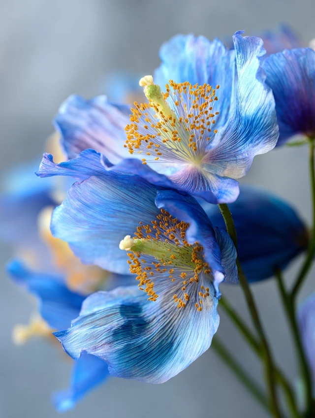 Blue Flowers with Golden Stamens Macro Photography