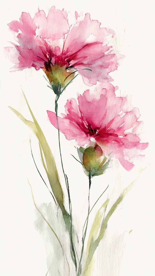 Watercolor Pink Flowers Painting Art