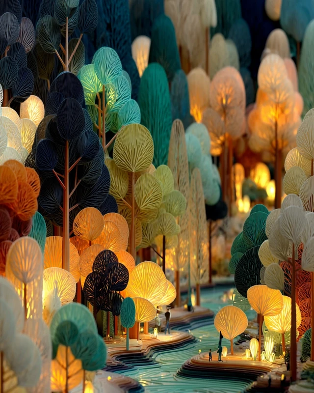 Cartoon Forest 3D Art with Mystical Creatures