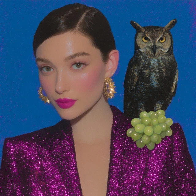 Spectacular Woman with Owl and Grapes