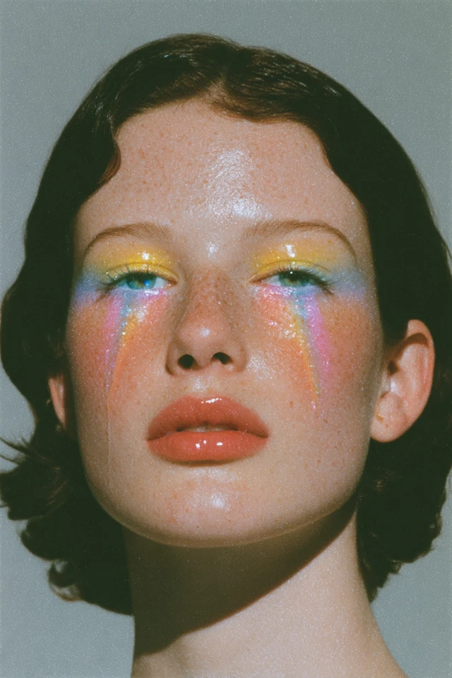 Woman with Rainbow Makeup Artistic Portrait