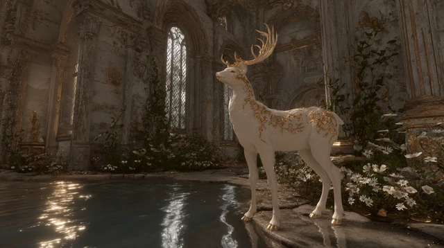 Ethereal Creature in Gothic Hall 4K