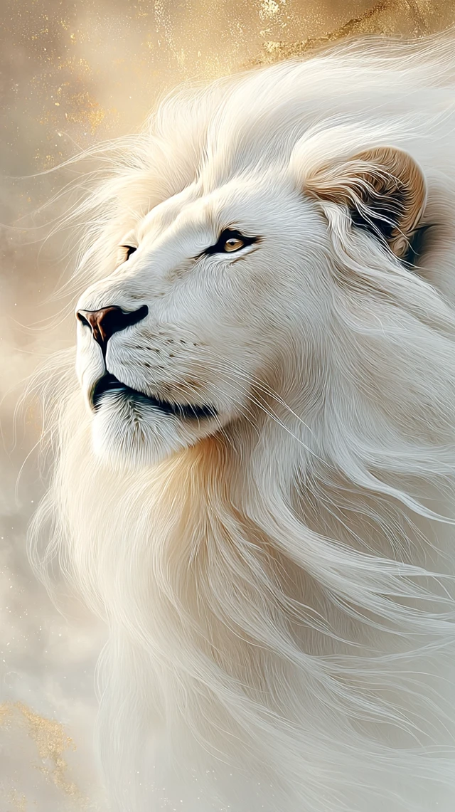 Majestic White Lion Pastel Drawing Art