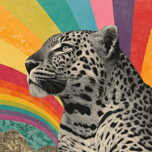 Mother Leopard Rainbow Collage Art