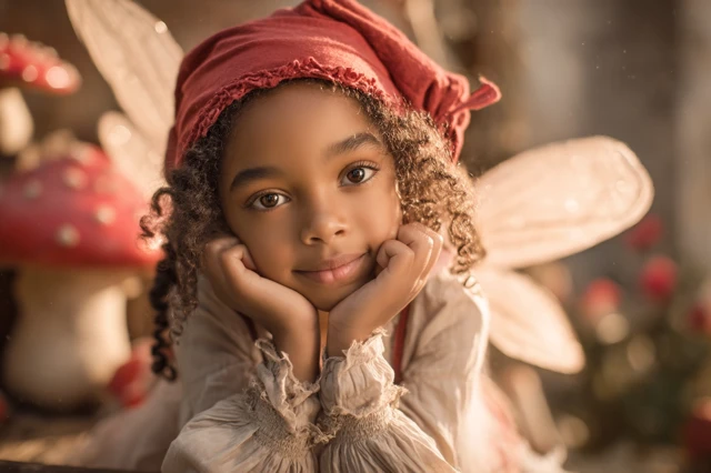 Fairy Child Model in Golden Hour Mushroom Theme