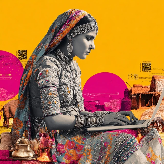 Indian Woman Rajasthani Attire Digital Economy