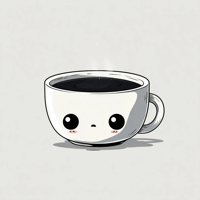 Cute Sad Coffee Cup Kawaii Line Art Illustration